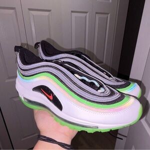 Nike Kids' Air Max 97 SE White with Black, Neon Green & Pink Accents